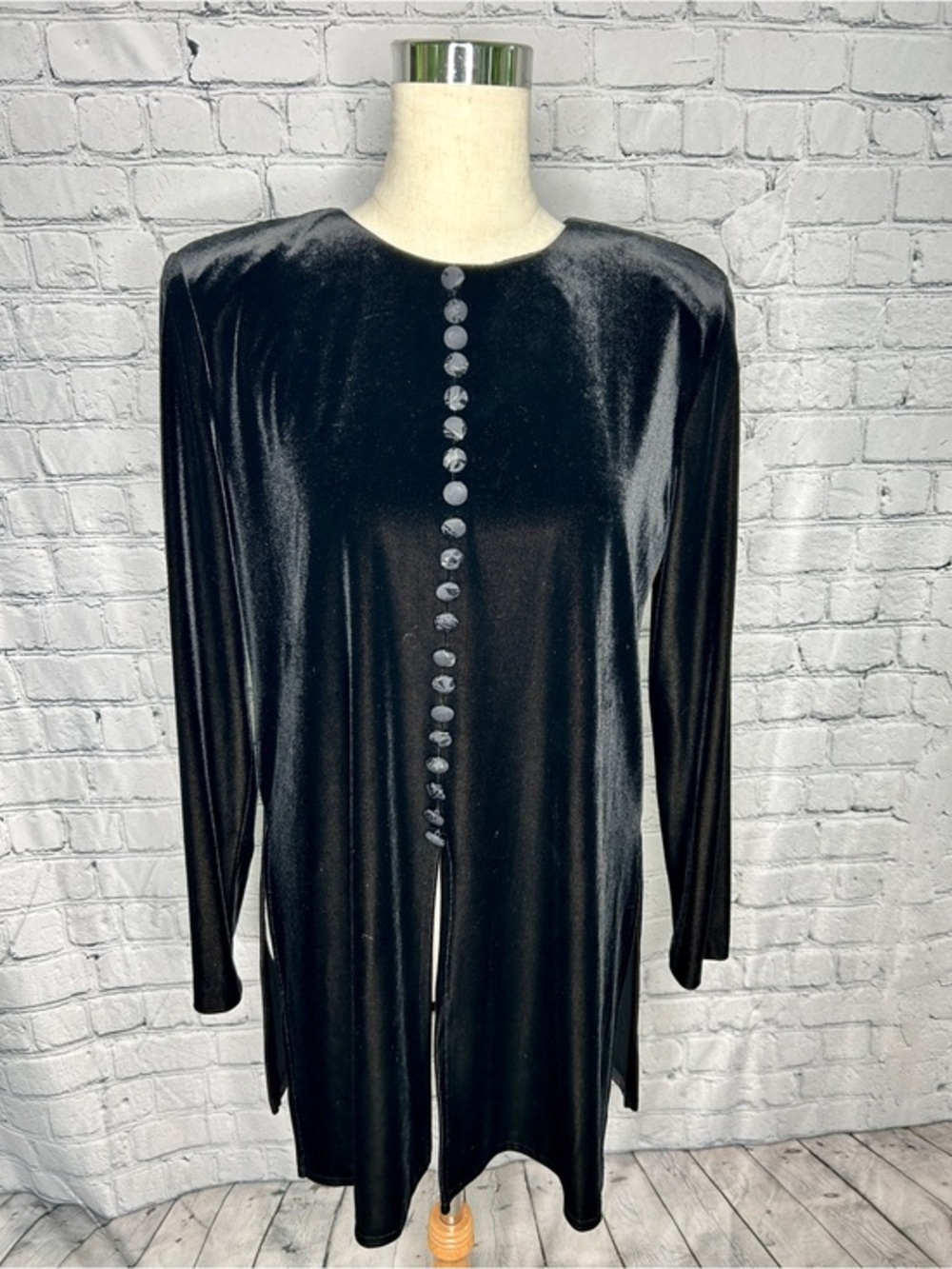 J.B.S. Whimsgoth Indie Black Velvet Button-Front Tunic Top Vintage 80's Goth M